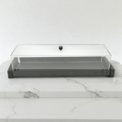 Damoo Modern Rectangular Display Tray with Clear Acrylic Lid – Elegant Minimalist Serving Stand with White Base and Terrazzo Ends - Damoo