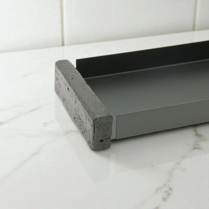 Damoo Modern Rectangular Display Tray with Clear Acrylic Lid – Elegant Minimalist Serving Stand with White Base and Terrazzo Ends - Damoo