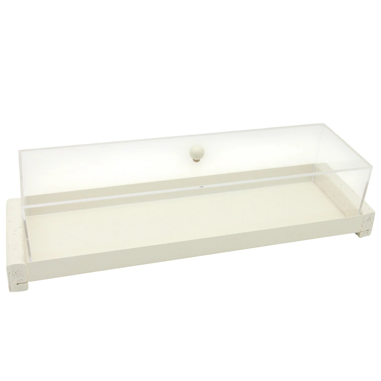 Damoo Modern Rectangular Display Tray with Clear Acrylic Lid – Elegant Minimalist Serving Stand with White Base and Terrazzo Ends - Damoo