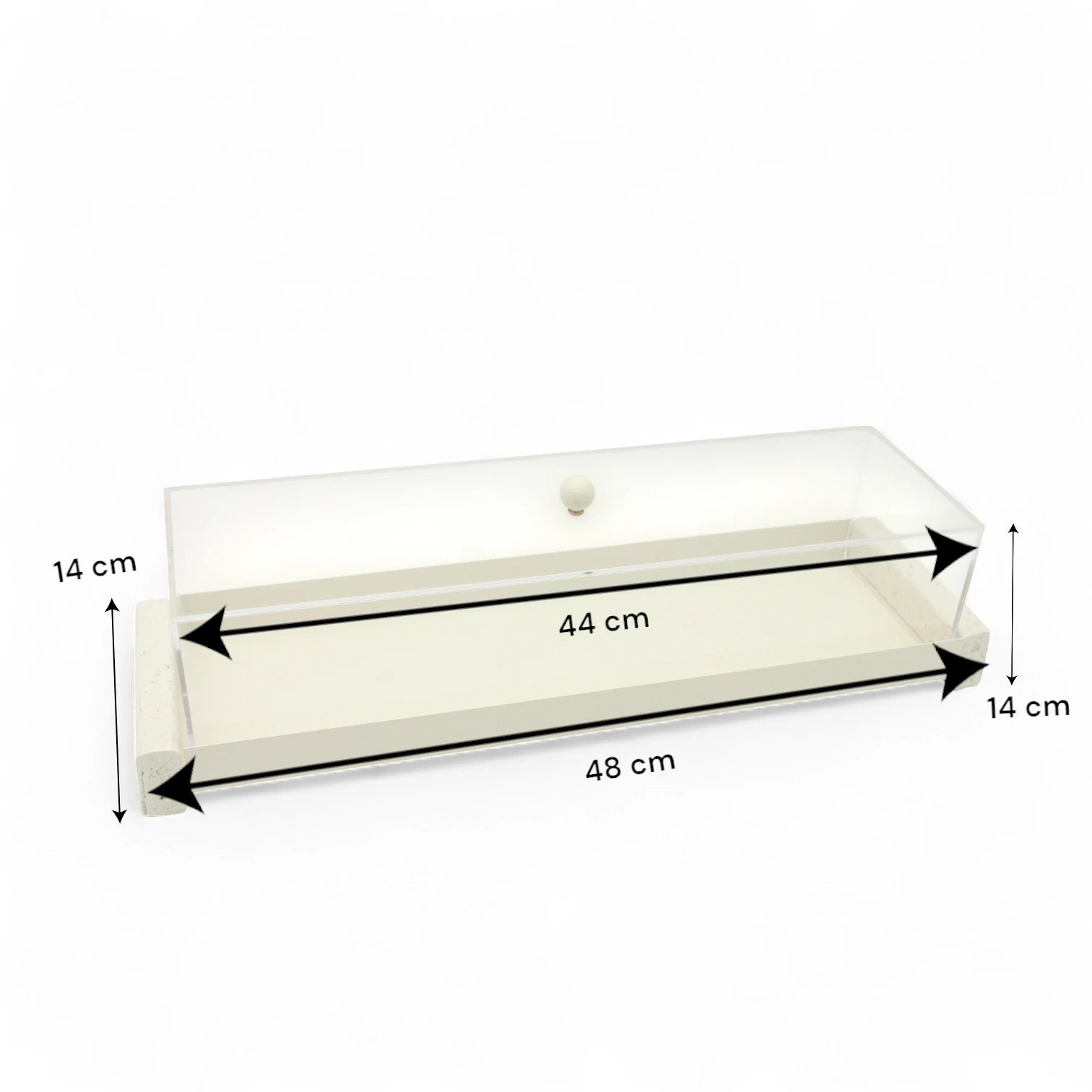 Damoo Modern Rectangular Display Tray with Clear Acrylic Lid – Elegant Minimalist Serving Stand with White Base and Terrazzo Ends - Damoo