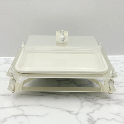 Damoo Modern Rectangular Sweet Tray with Lid – Silver Decorative Base & Clear Cover for Serving Sweets, Dates, Pastries & Desserts - Damoo