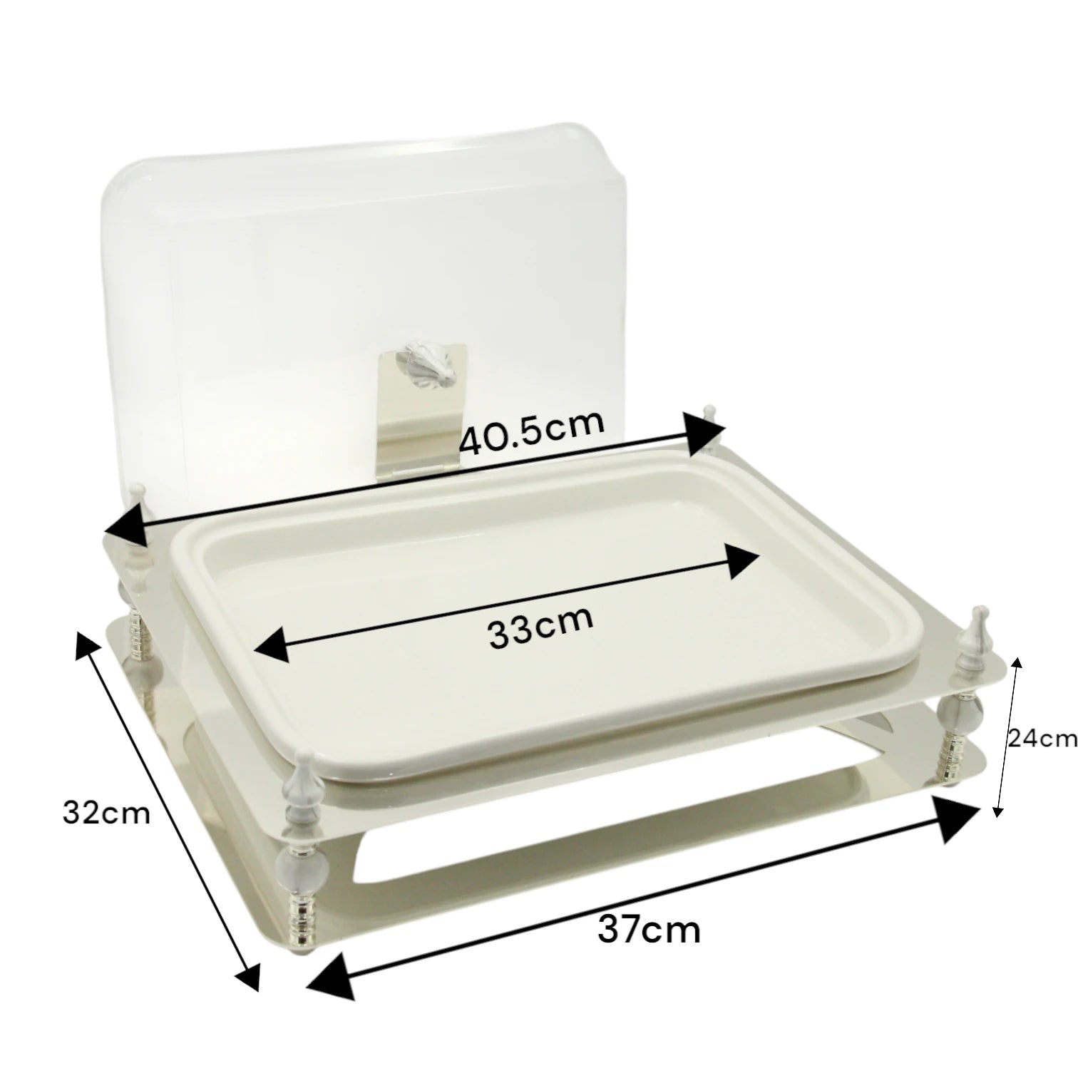 Damoo Modern Rectangular Sweet Tray with Lid – Silver Decorative Base & Clear Cover for Serving Sweets, Dates, Pastries & Desserts - Damoo
