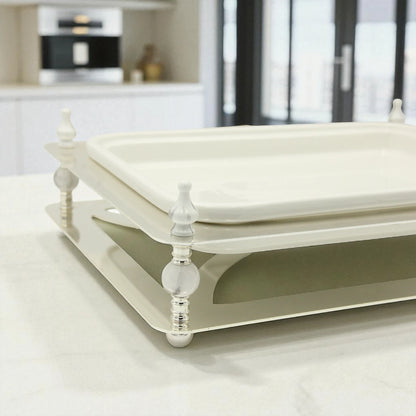 Damoo Modern Rectangular Sweet Tray with Lid – Silver Decorative Base & Clear Cover for Serving Sweets, Dates, Pastries & Desserts - Damoo