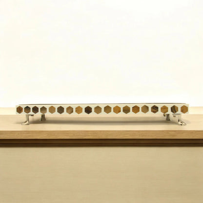 Damoo Modern Rectangular Wooden Tray with Silver Finish & Hexagon Inlay – Decorative Serving Display Tray on Feet - Damoo