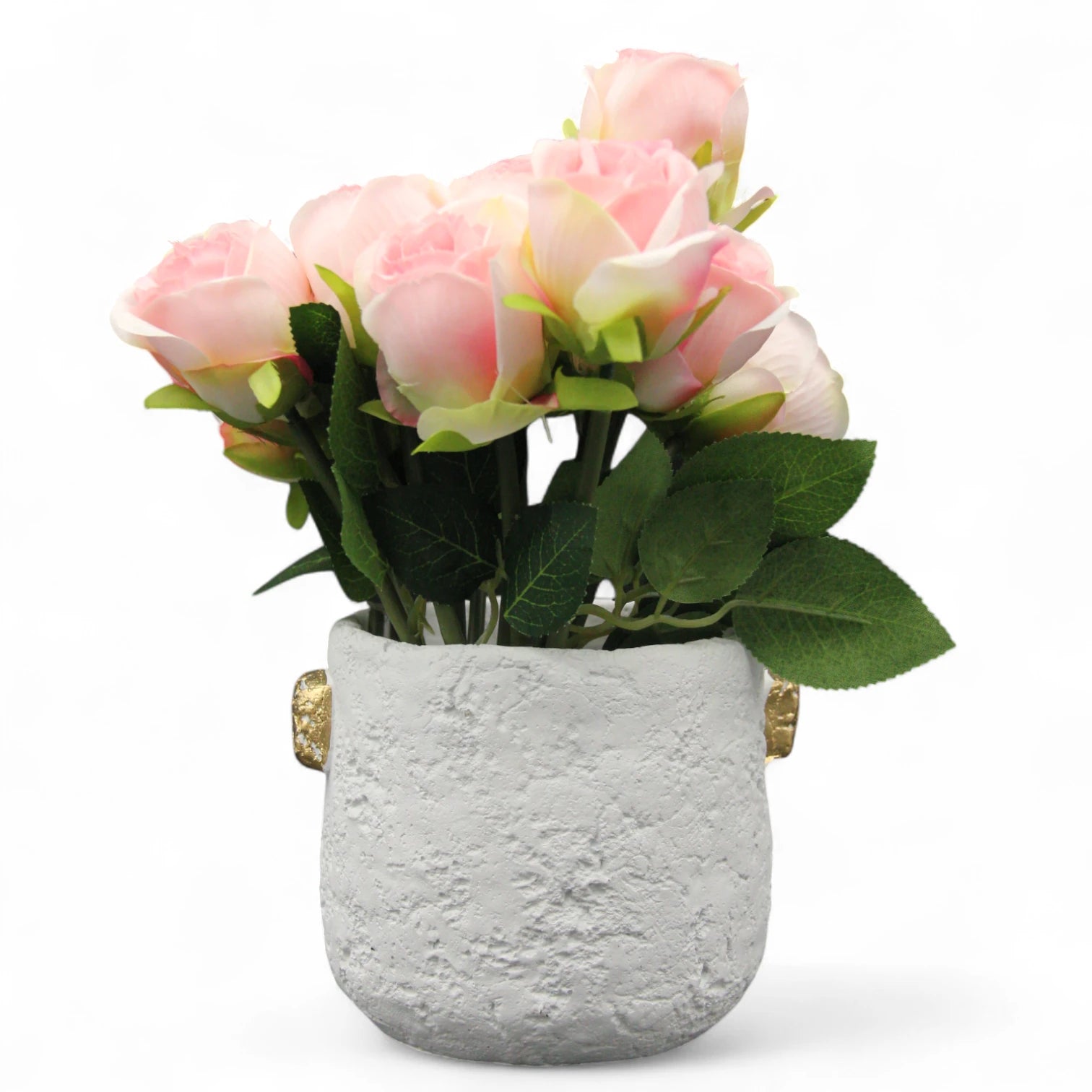 Damoo Modern Rustic White Textured Flower Vase with Gold Handles – Stylish Home Decor Planter Pot - Damoo