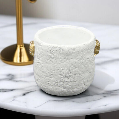 Damoo Modern Rustic White Textured Flower Vase with Gold Handles – Stylish Home Decor Planter Pot - Damoo