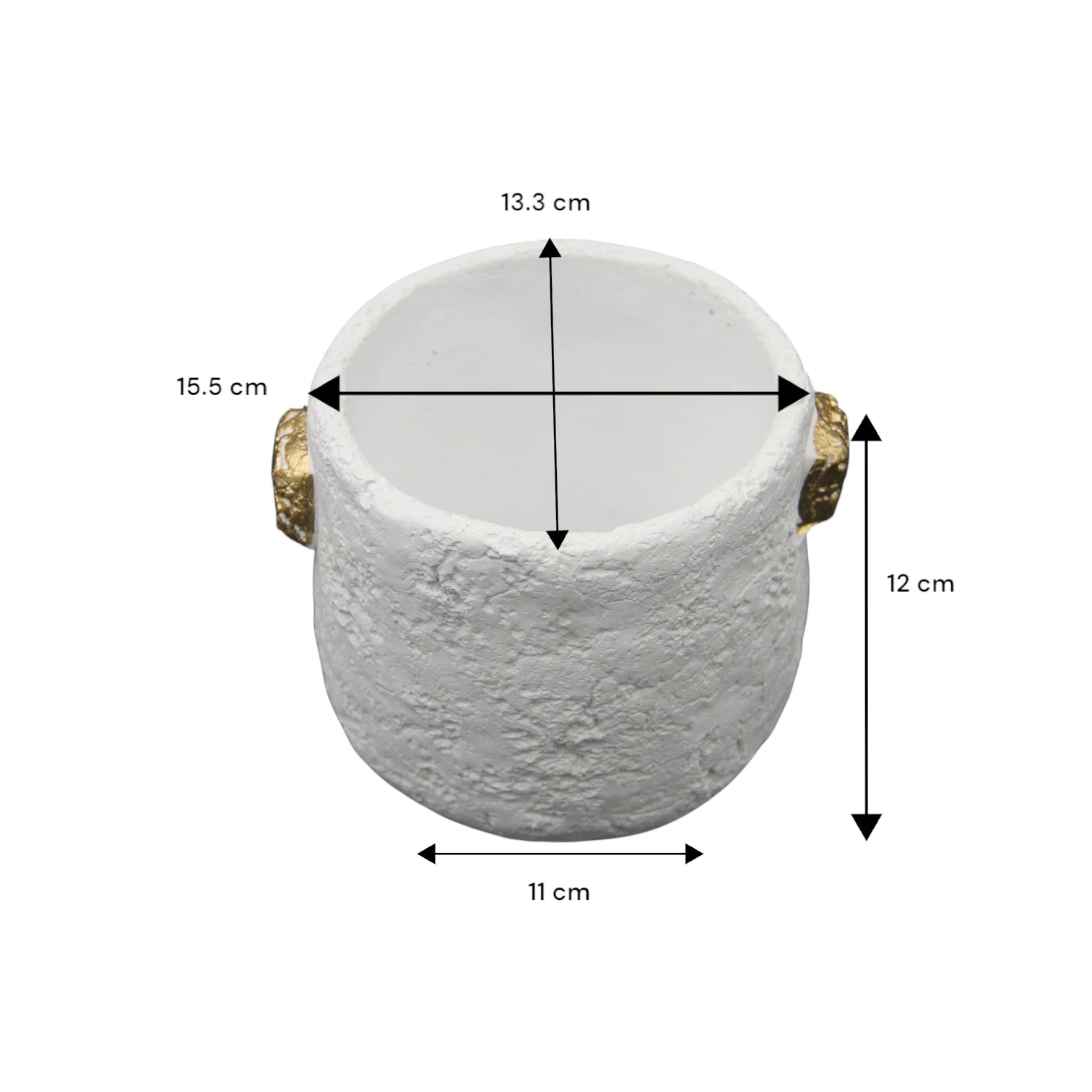 Damoo Modern Rustic White Textured Flower Vase with Gold Handles – Stylish Home Decor Planter Pot - Damoo
