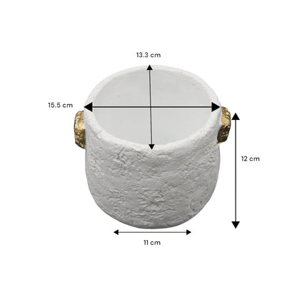 Damoo Modern Rustic White Textured Flower Vase with Gold Handles – Stylish Home Decor Planter Pot - Damoo