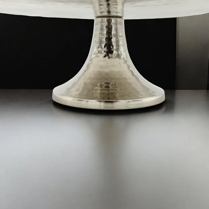 Damoo Modern Square Metal Pedestal Plate – Elevated Silver Display Stand for Sweets, Fruits, or Centerpieces – Hammered Finish Serving Dish - Damoo