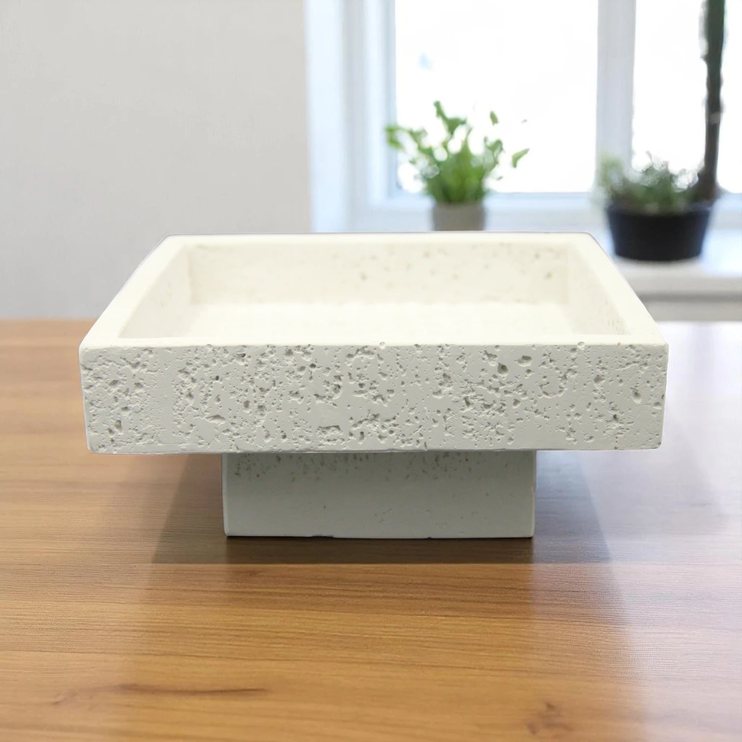 Damoo Modern Square Stone Decor – Minimalist White Textured Accent Block | Handmade Real Stone Sculpture - Damoo