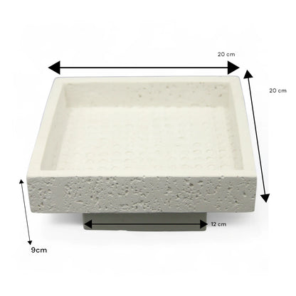 Damoo Modern Square Stone Decor – Minimalist White Textured Accent Block | Handmade Real Stone Sculpture - Damoo