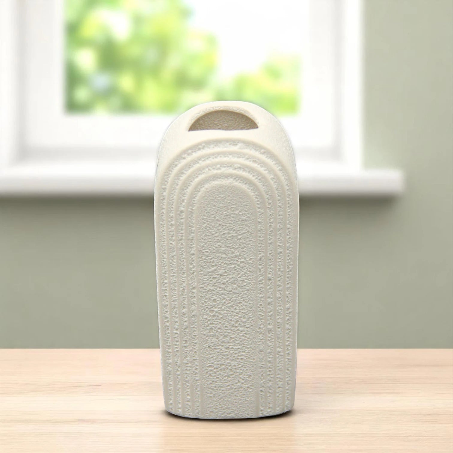 Damoo Modern Textured Arch Vase – Minimalist Ceramic Flower Pot in Sandstone Beige for Home Decor - Damoo