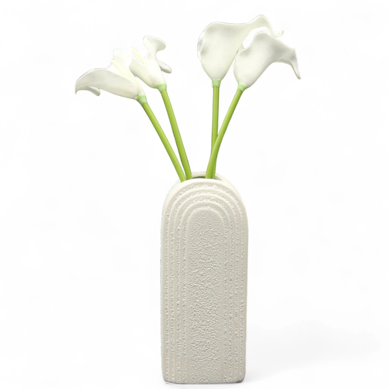 Damoo Modern Textured Arch Vase – Minimalist Ceramic Flower Pot in Sandstone Beige for Home Decor - Damoo