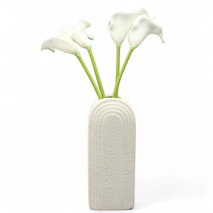 Damoo Modern Textured Arch Vase – Minimalist Ceramic Flower Pot in Sandstone Beige for Home Decor - Damoo