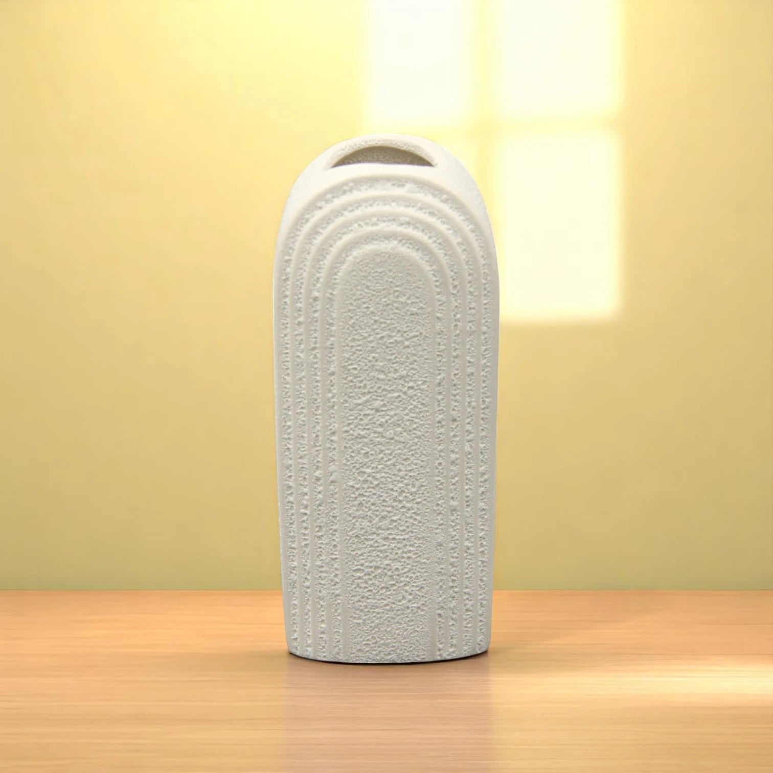 Damoo Modern Textured Arch Vase – Minimalist Ceramic Flower Pot in Sandstone Beige for Home Decor - Damoo