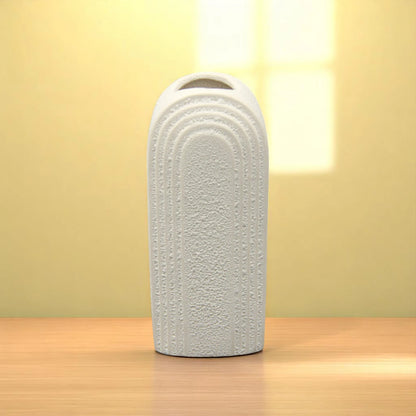 Damoo Modern Textured Arch Vase – Minimalist Ceramic Flower Pot in Sandstone Beige for Home Decor - Damoo