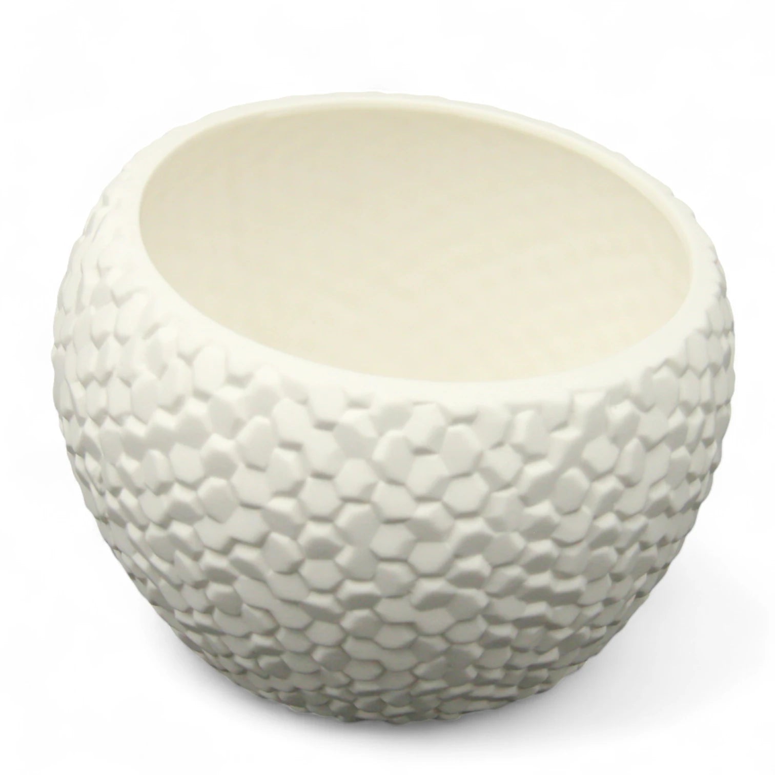 Damoo Modern Textured Ceramic Vase – White Hexagon Pattern Round Pot for Tabletop or Shelf Decor - Damoo