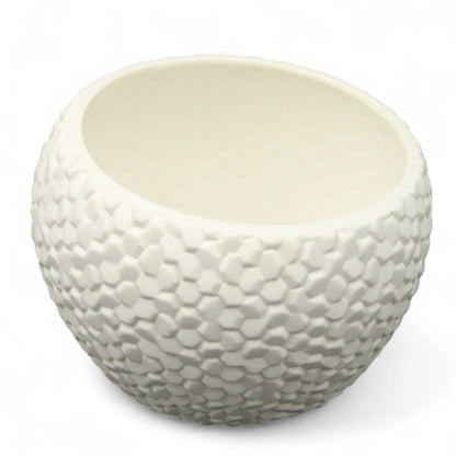 Damoo Modern Textured Ceramic Vase – White Hexagon Pattern Round Pot for Tabletop or Shelf Decor - Damoo