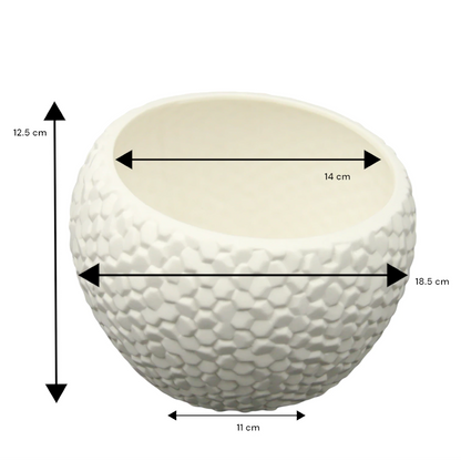 Damoo Modern Textured Ceramic Vase – White Hexagon Pattern Round Pot for Tabletop or Shelf Decor - Damoo