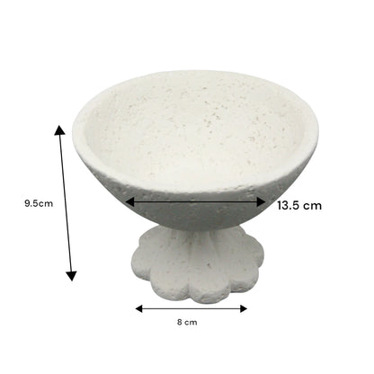 Damoo Modern Textured Stone Bowl with Sculpted Flower Base – Handcrafted White Concrete-Look Decorative Pedestal Dish for Minimalist & Artistic Home Decor - Damoo