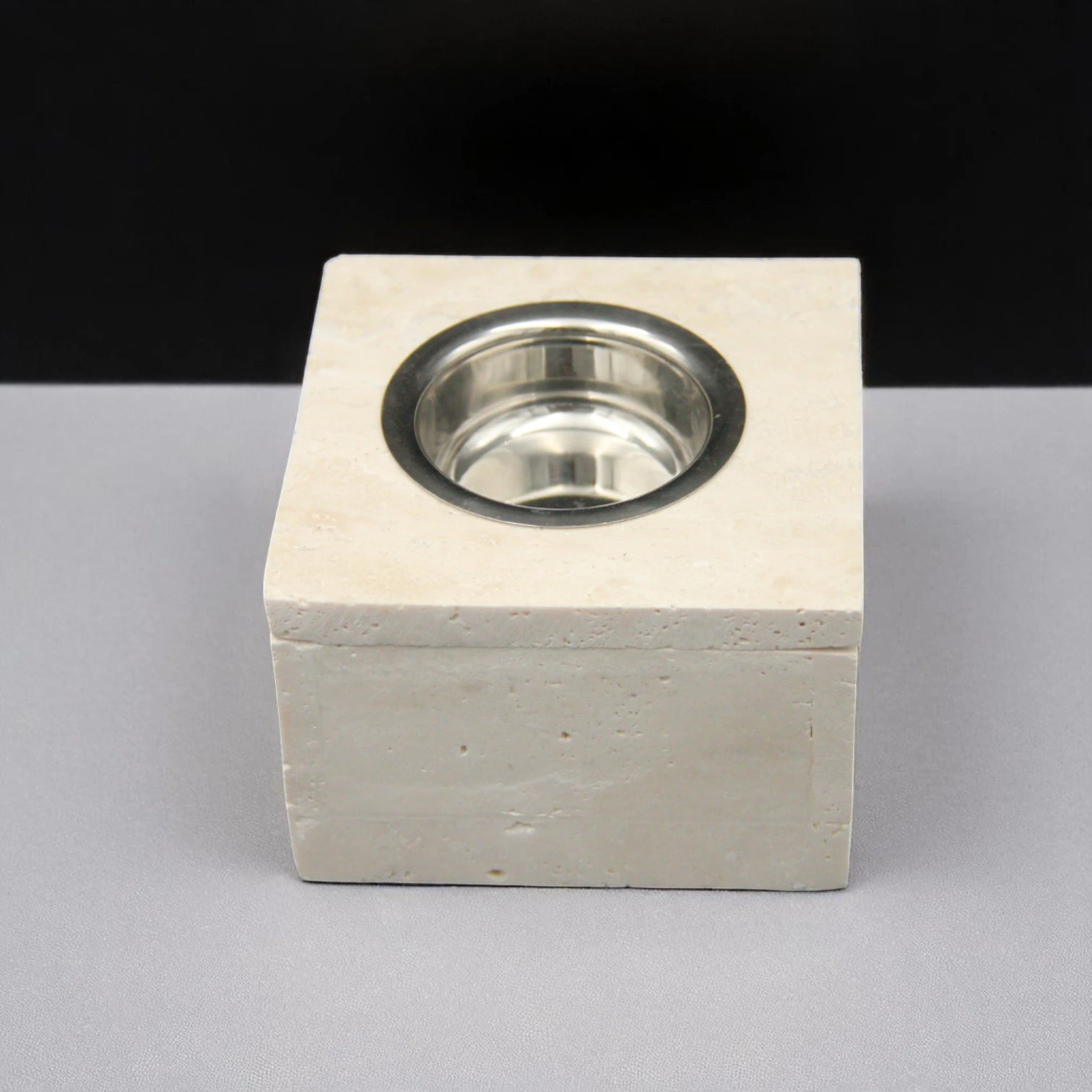 Damoo Modern Travertine Marble Incense Burner – Minimalist Cube with Stainless Steel Chamber for Bakhoor & Incense - Damoo