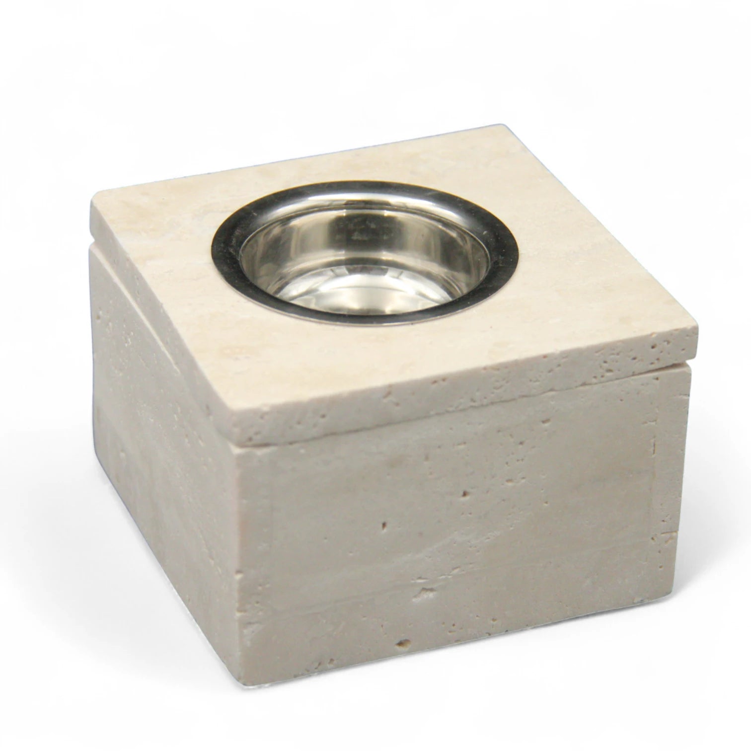Damoo Modern Travertine Marble Incense Burner – Minimalist Cube with Stainless Steel Chamber for Bakhoor & Incense - Damoo