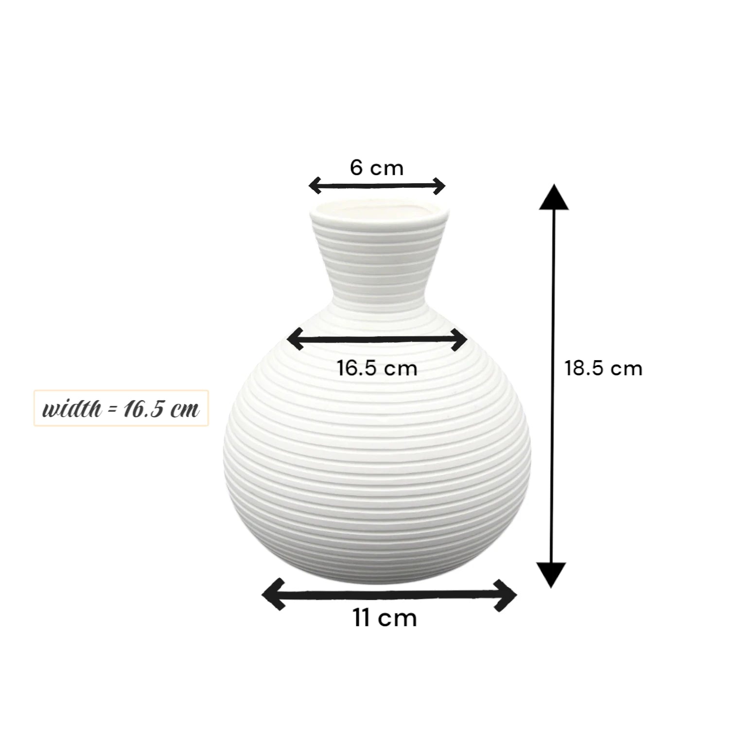 Damoo Modern White Ceramic Decorative Vase – Minimalist Ribbed Design Flower Holder – Elegant Matte Finish Pottery for Home, Office & Event Décor – Handmade Table Centerpiece - Damoo