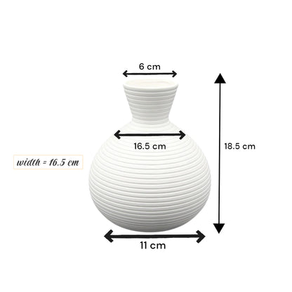 Damoo Modern White Ceramic Decorative Vase – Minimalist Ribbed Design Flower Holder – Elegant Matte Finish Pottery for Home, Office & Event Décor – Handmade Table Centerpiece - Damoo