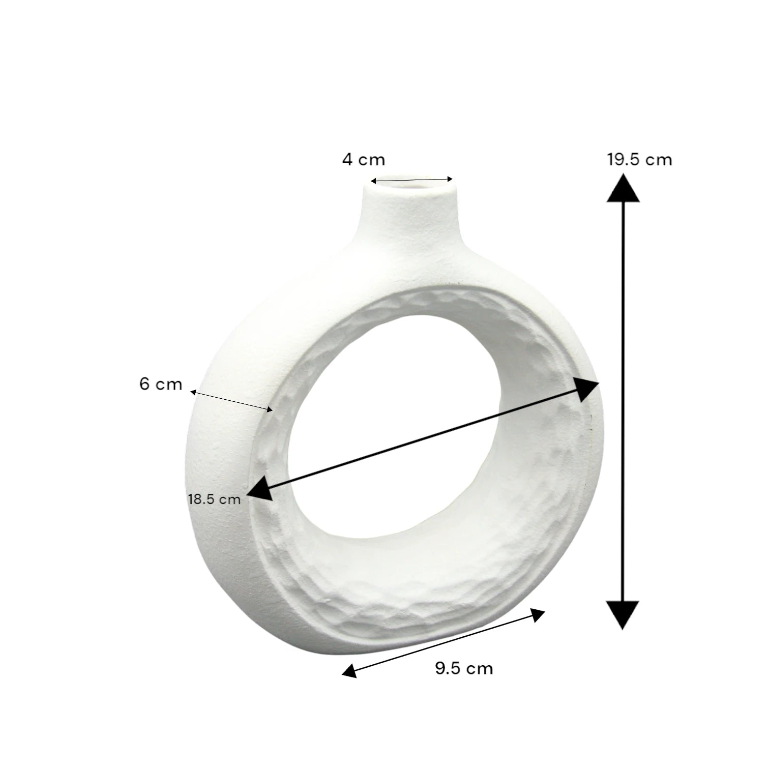 Damoo Modern White Ceramic Ring Vase – Sculptural Hollow Circle Design | Textured Decorative Flower Vase for Home, Office & Event Styling - Damoo