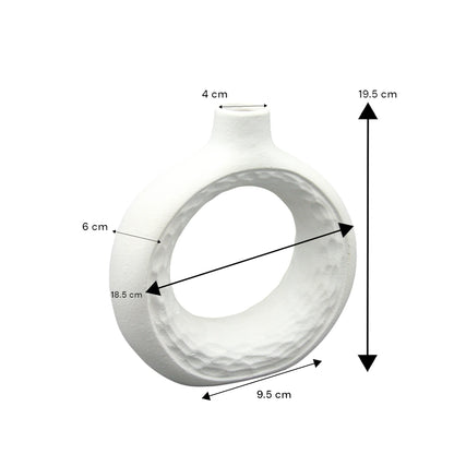 Damoo Modern White Ceramic Ring Vase – Sculptural Hollow Circle Design | Textured Decorative Flower Vase for Home, Office & Event Styling - Damoo