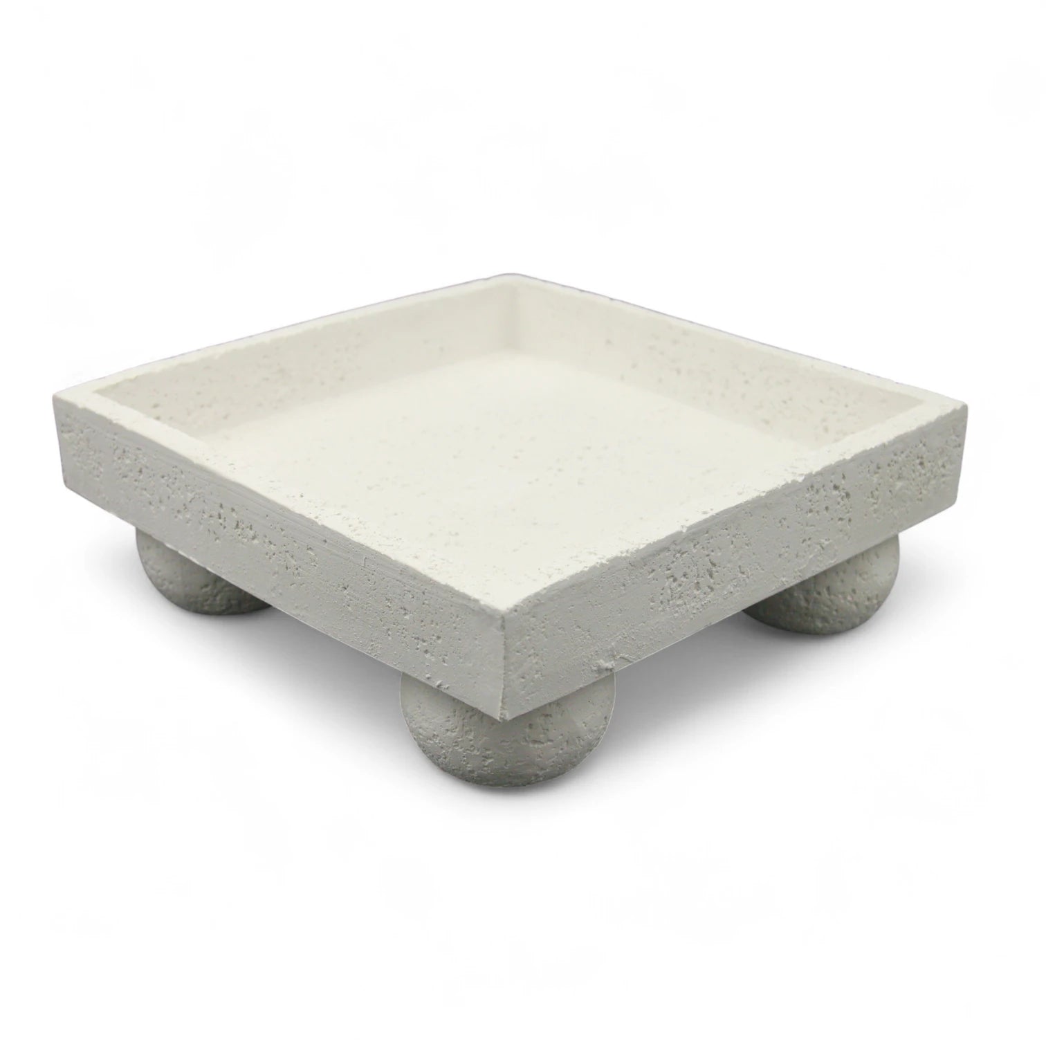 Damoo Modern White Concrete Pedestal Tray with Round Feet – Elevated Handmade Real Stone Display Stand for Home Decor, Vanity, Kitchen - Damoo