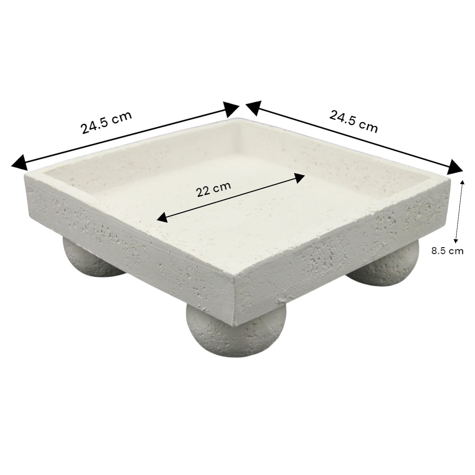 Damoo Modern White Concrete Pedestal Tray with Round Feet – Elevated Handmade Real Stone Display Stand for Home Decor, Vanity, Kitchen - Damoo