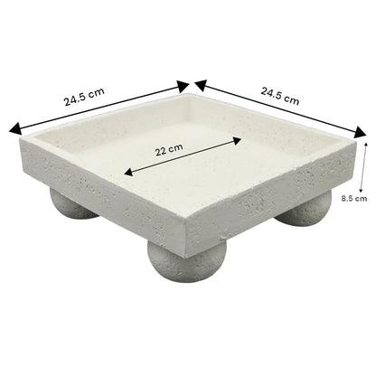 Damoo Modern White Concrete Pedestal Tray with Round Feet – Elevated Handmade Real Stone Display Stand for Home Decor, Vanity, Kitchen - Damoo