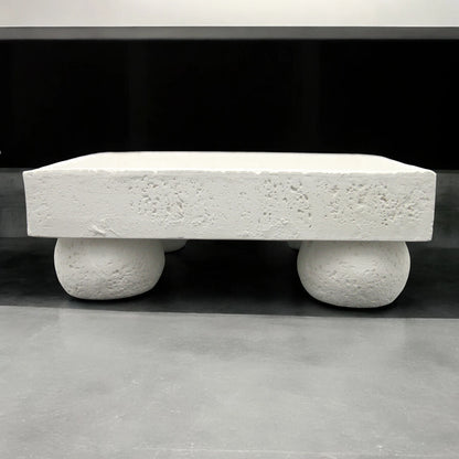 Damoo Modern White Concrete Pedestal Tray with Round Feet – Elevated Handmade Real Stone Display Stand for Home Decor, Vanity, Kitchen - Damoo