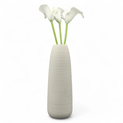 Damoo Modern White Ribbed Ceramic Vase – Minimalist Handmade Flower Holder for Home Décor, Table Centerpiece, or Office Styling - Damoo