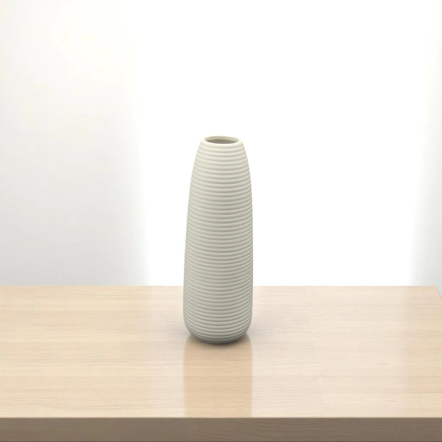 Damoo Modern White Ribbed Ceramic Vase – Minimalist Handmade Flower Holder for Home Décor, Table Centerpiece, or Office Styling - Damoo