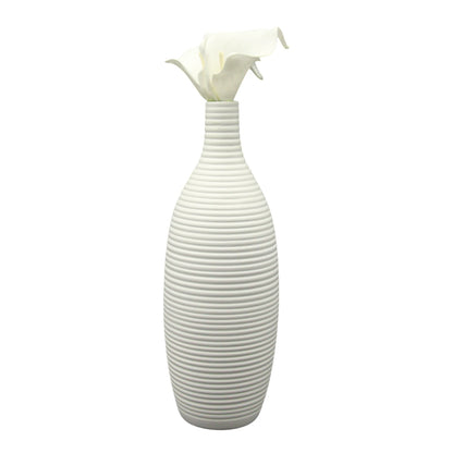 Damoo Modern White Ribbed Ceramic Vase – Minimalist Home Decor Accent for Living Room, Office & Events | Matte Finish | Tall Bottle Shape - Damoo