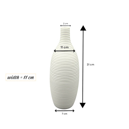 Damoo Modern White Ribbed Ceramic Vase – Minimalist Home Decor Accent for Living Room, Office & Events | Matte Finish | Tall Bottle Shape - Damoo