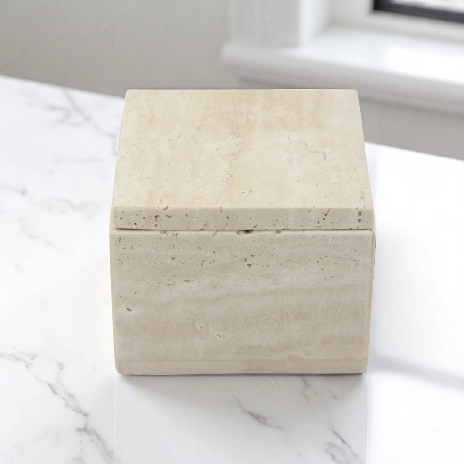 Damoo Natural Marble Storage Box with Lid – Handcrafted Stone Keepsake Holder | Minimalist Square Design - Damoo