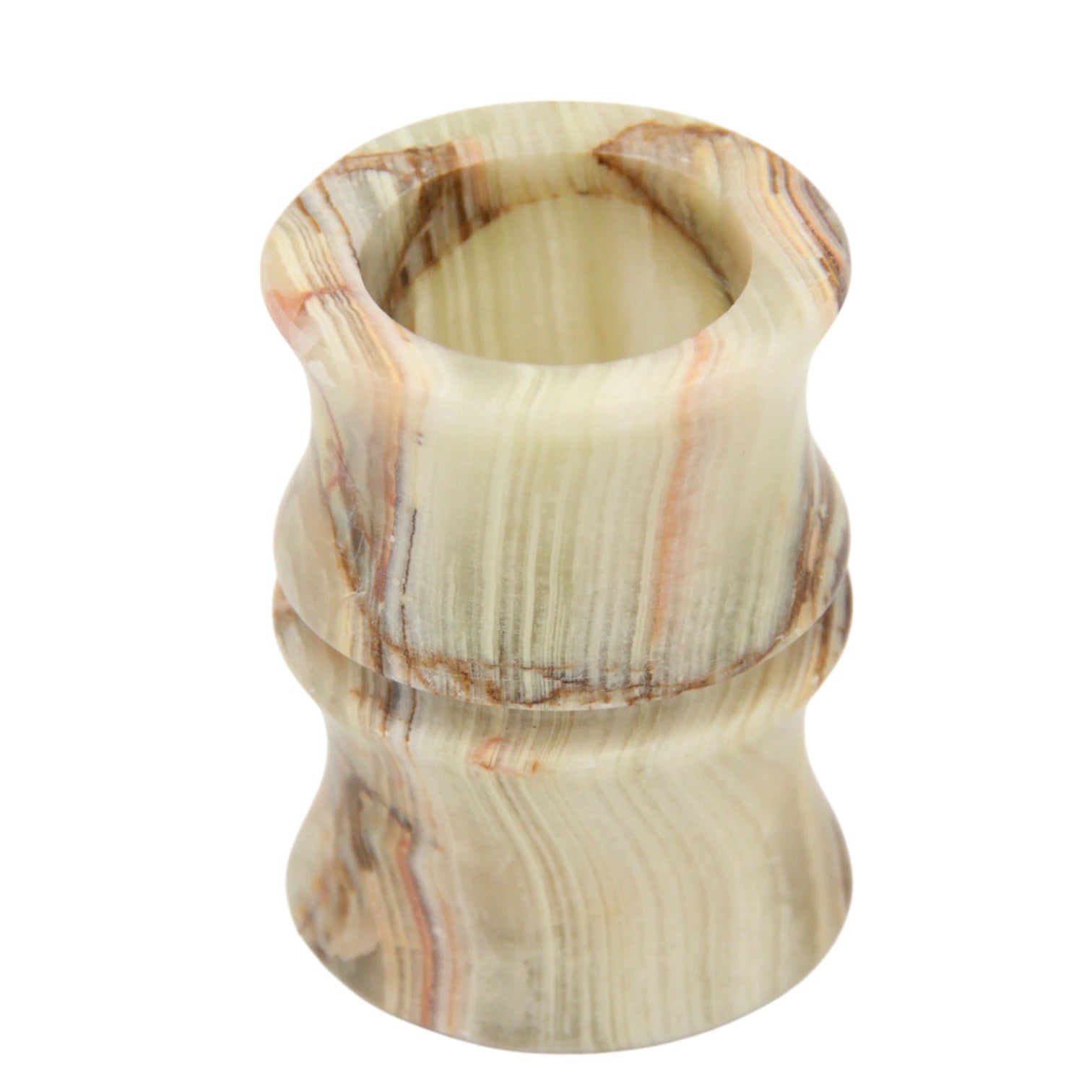 Damoo Natural Onyx Stone Candle Jar – Luxury Polished Marble Decor Piece for Holding Tealights – Elegant Hourglass Design for Living Room, Bedroom, or Gift Giving - Damoo