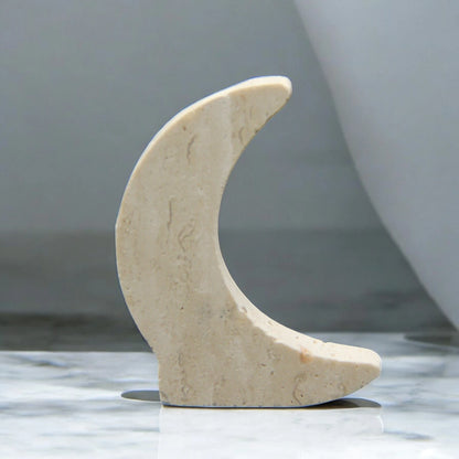 Damoo Natural Stone Crescent Moon Décor – Hand-Carved Marble Accent Piece with Minimalist Design for Modern Home Styling, Seasonal Tabletop Display, Shelves, or Gift Décor - Damoo