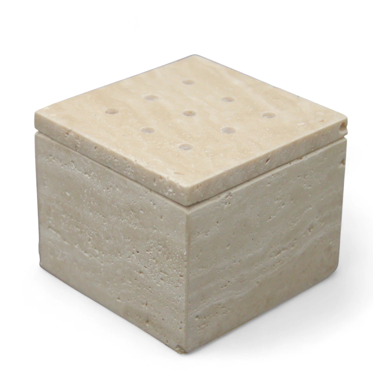 Damoo Natural Travertine Incense Burner Box – Handcrafted Stone Aromatherapy Holder with Lid & Vent Holes - Damoo