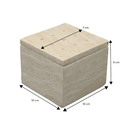 Damoo Natural Travertine Incense Burner Box – Handcrafted Stone Aromatherapy Holder with Lid & Vent Holes - Damoo