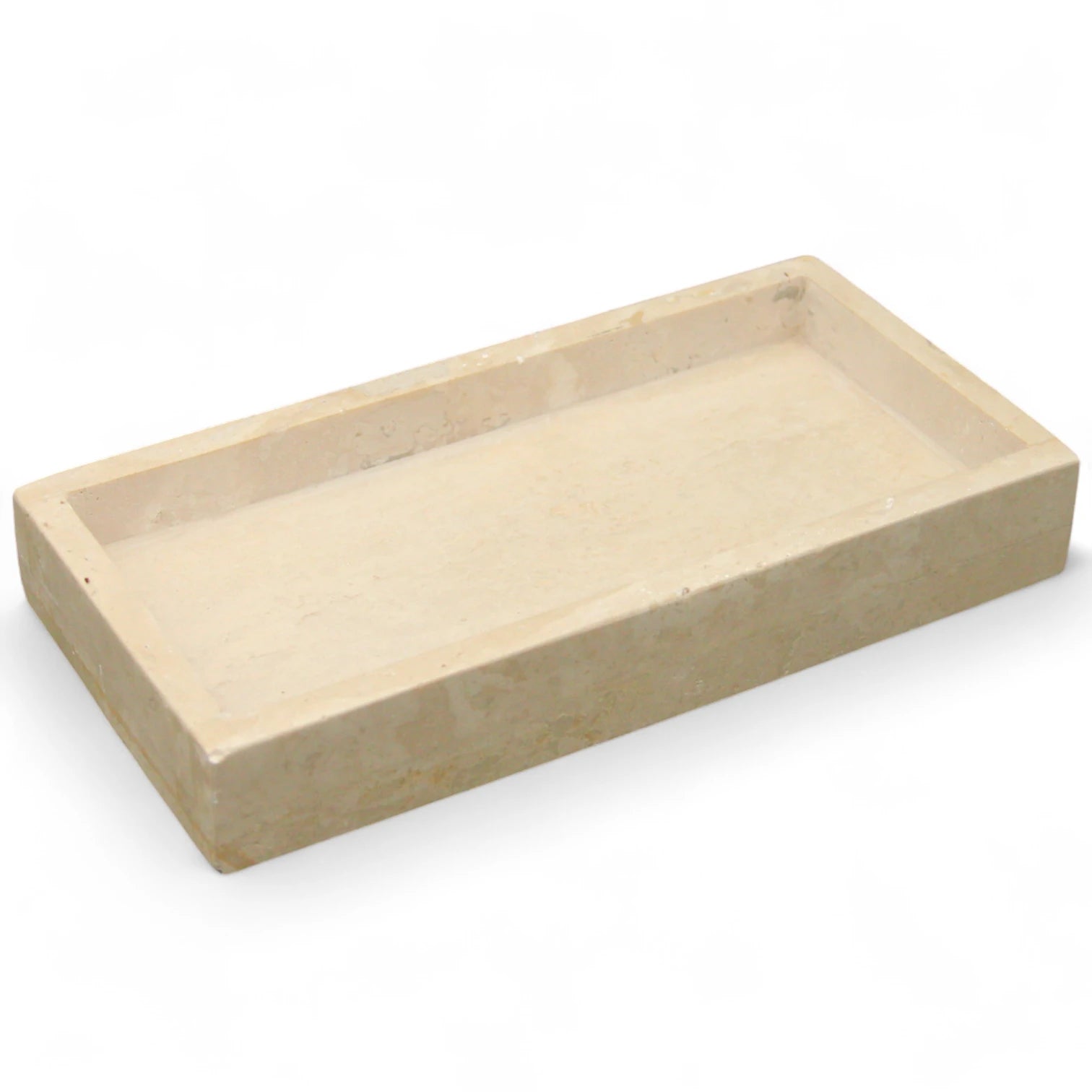 Damoo Natural Travertine Rectangular Tray – Minimalist Stone Vanity Organizer for Jewelry, Candles & Bathroom Decor - Damoo