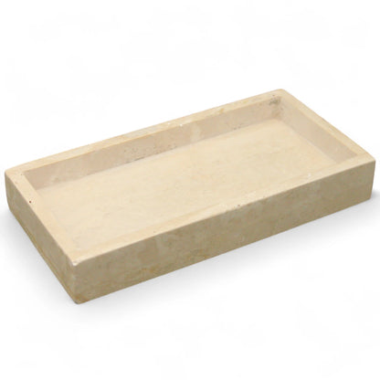 Damoo Natural Travertine Rectangular Tray – Minimalist Stone Vanity Organizer for Jewelry, Candles & Bathroom Decor - Damoo
