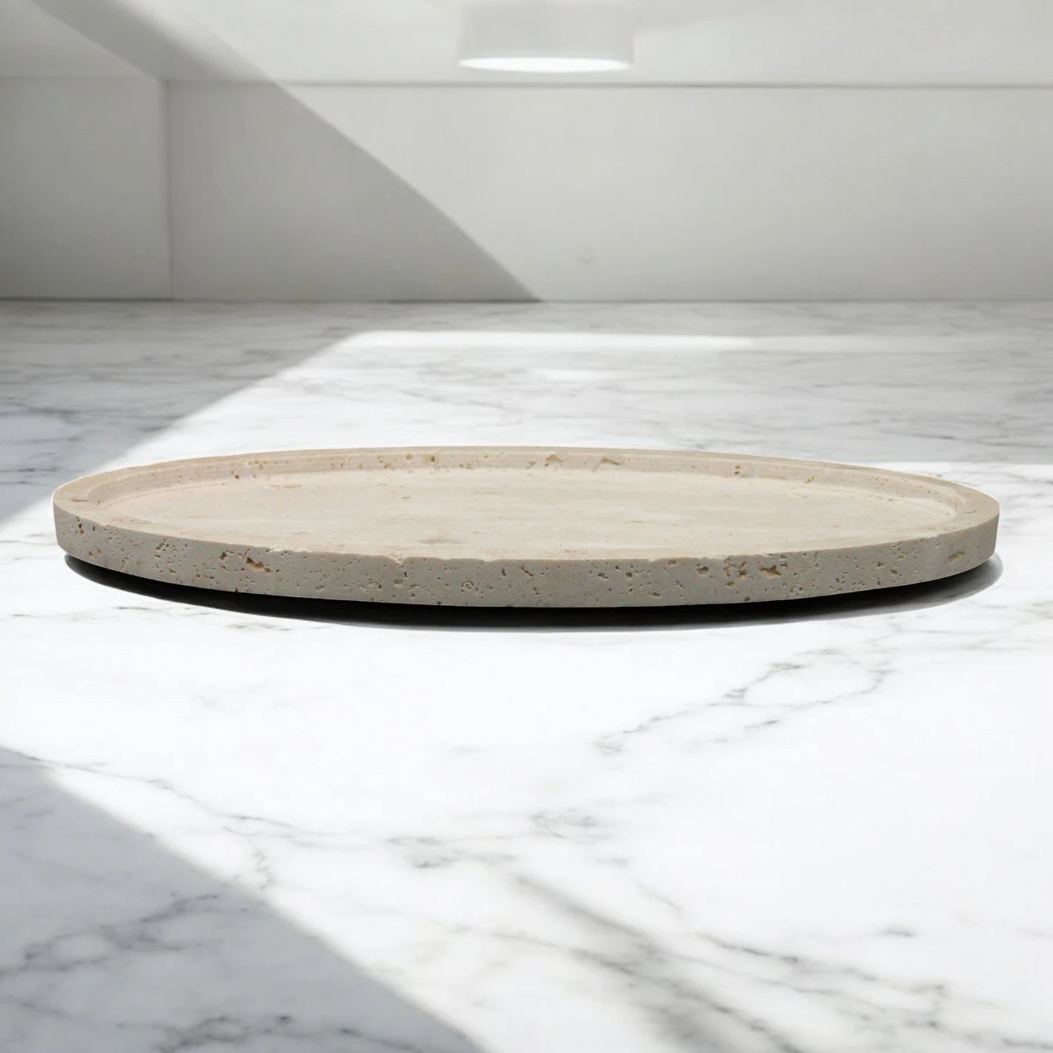 Damoo Oval Decorative Tray Made of Natural Travertine Stone – Minimalist Accent Piece for Home, Vanity, or Ramadan - Damoo