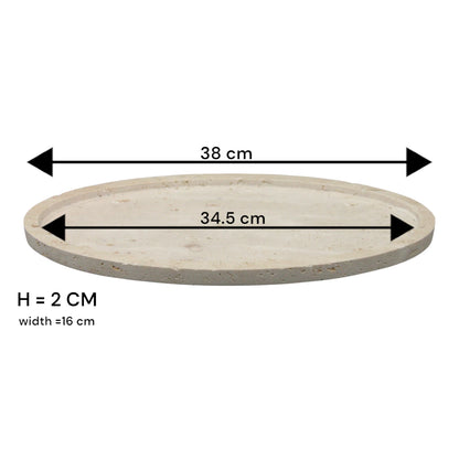 Damoo Oval Decorative Tray Made of Natural Travertine Stone – Minimalist Accent Piece for Home, Vanity, or Ramadan - Damoo