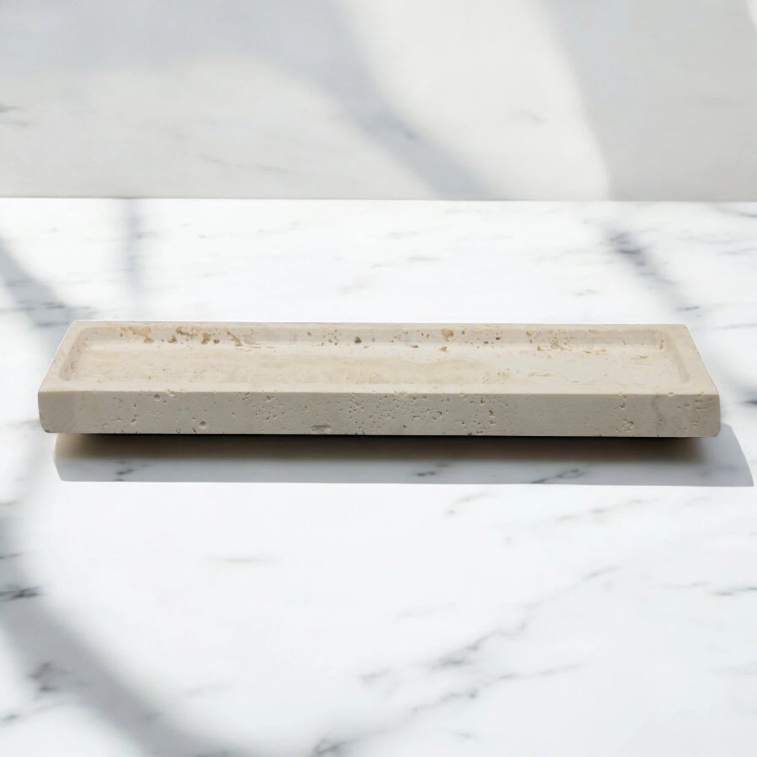 Damoo Rectangular Natural Stone Tray – Handcrafted Marble Catchall for Home Décor, Vanity, Candles, Incense or Jewelry Display - Damoo