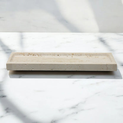 Damoo Rectangular Natural Stone Tray – Handcrafted Marble Catchall for Home Décor, Vanity, Candles, Incense or Jewelry Display - Damoo