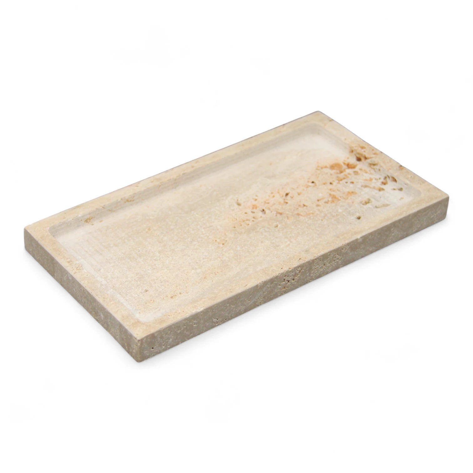 Damoo Rectangular Travertine Stone Tray – Hand-Carved Natural Catchall Dish for Vanity, Entryway, or Bathroom | Minimalist Home Decor - Damoo